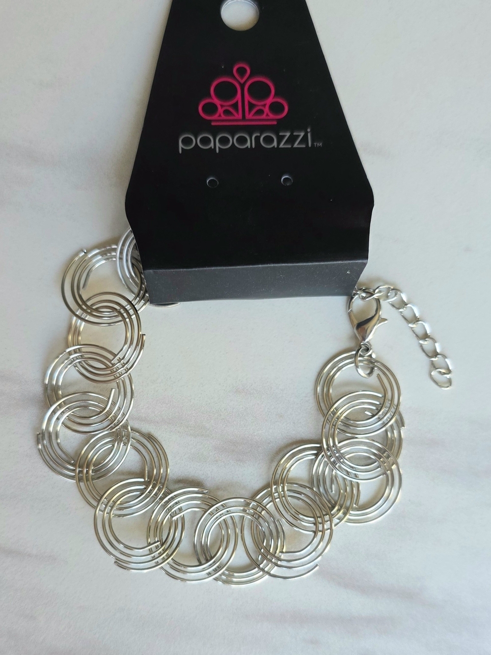 Paparazzi Silver Linked Concentric Ring Bracelet 8"